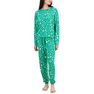 Jenni Womens 2-Pc. Long-Sleeve Green‎ Heat Doodle Holiday - Size  XS